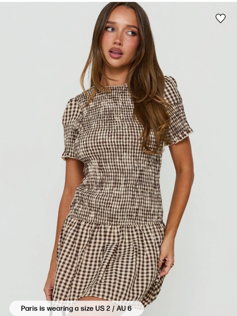 Princess Polly Laurita Shirred Mini Dress Brown Check NWT Size 4